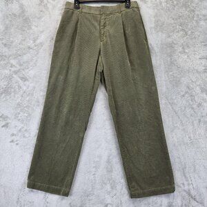 Uniqlo Corduroy Pants Mens Medium Olive Green Pleated Chino Trousers Fine Wale